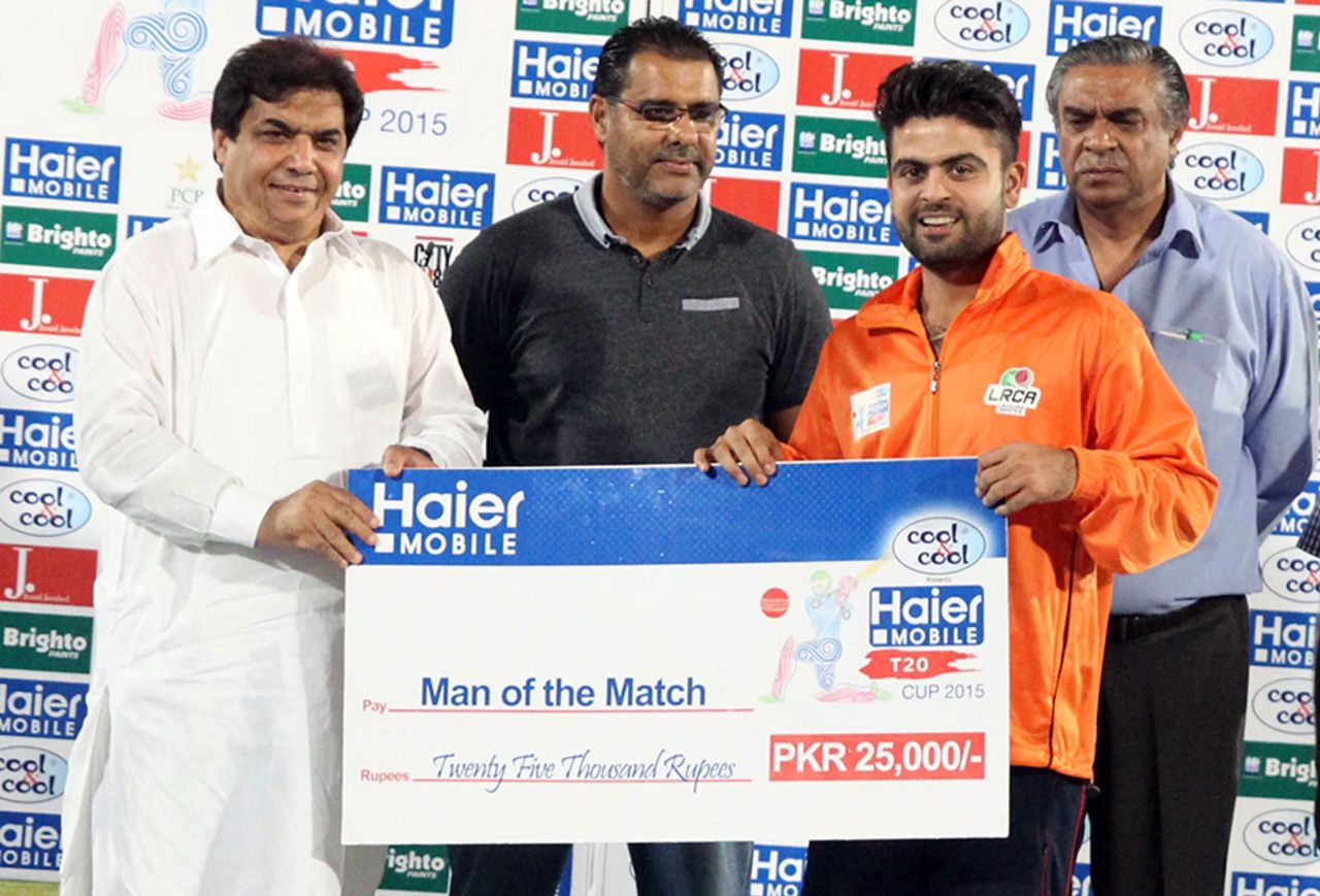 Ahmed Shehzad was awarded Man of the Match for his knock of 48, Lahore Region Whites v Islamabad Region, Haier Mobile T20 Cup, Rawalpindi, September 8, 2015