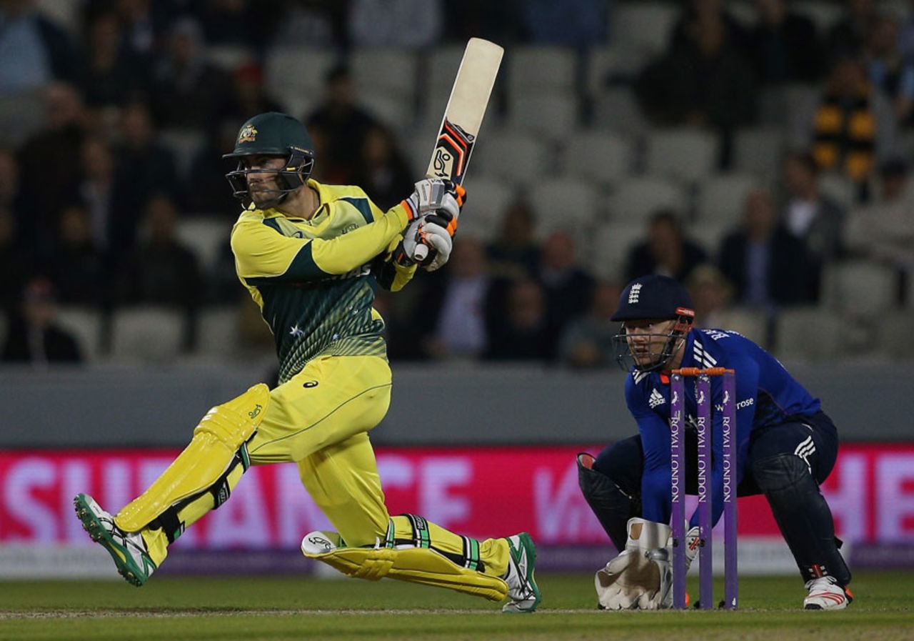 Glenn Maxwell briefly threatened with his reverse-sweep, England v Australia, 3rd ODI, Old Trafford, September 8, 2015