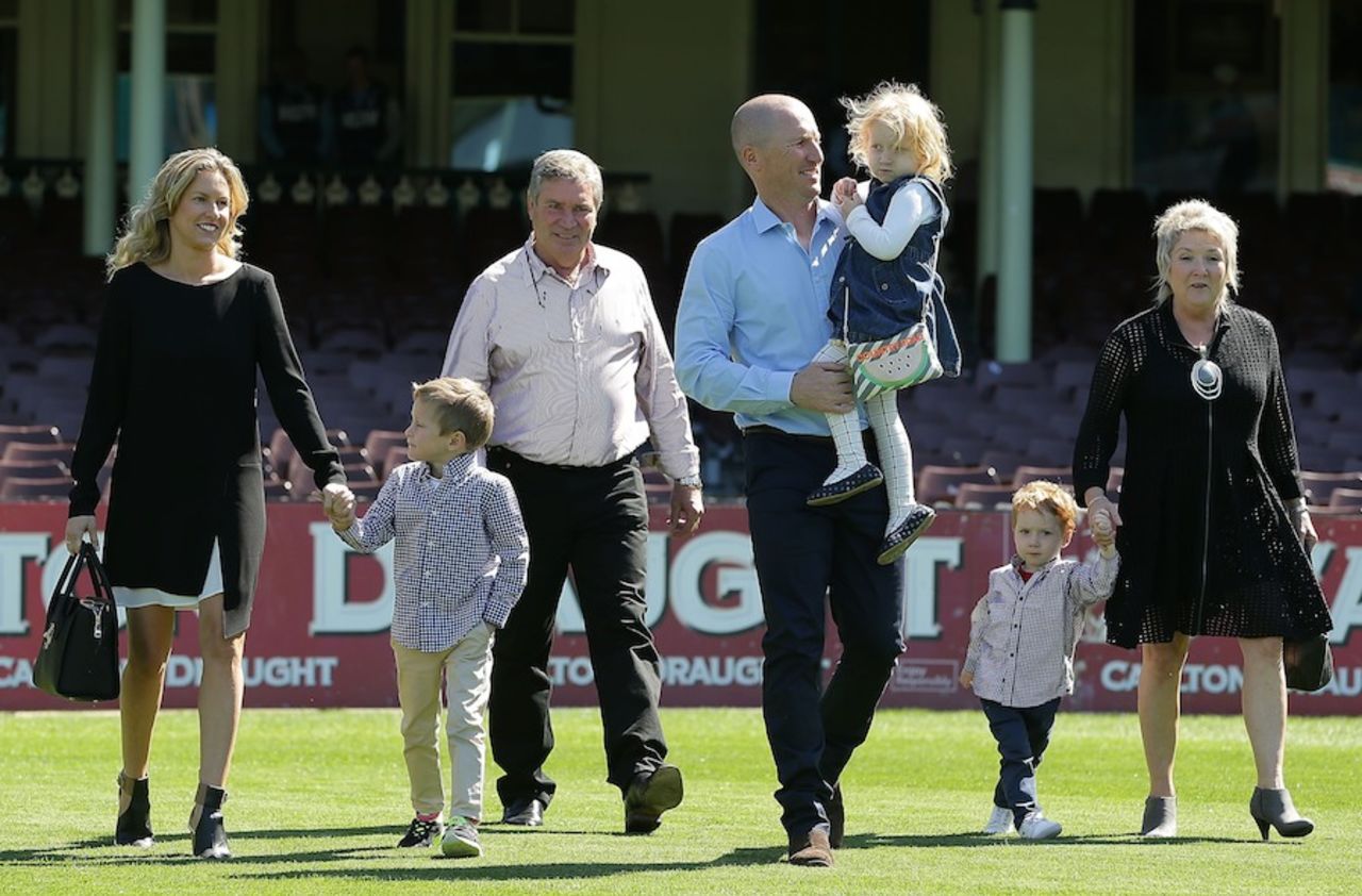 Brad Haddin with his family at the SCG on the day he announced his retirement from international cricket, Sydney, September 9, 2015