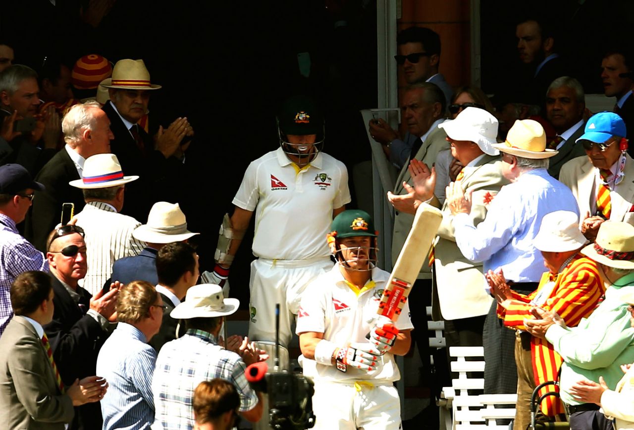 David Warner and Chris Rogers walk out to bat, England v Australia, 2nd Investec Ashes Test, Lord's, 4th day, July 19, 2015
