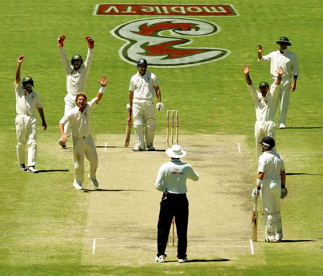 Andrew Strauss was given out caught at short leg off Shane Warne, Australia v England, 2nd Test, Adelaide, 5th day, December 5, 2006