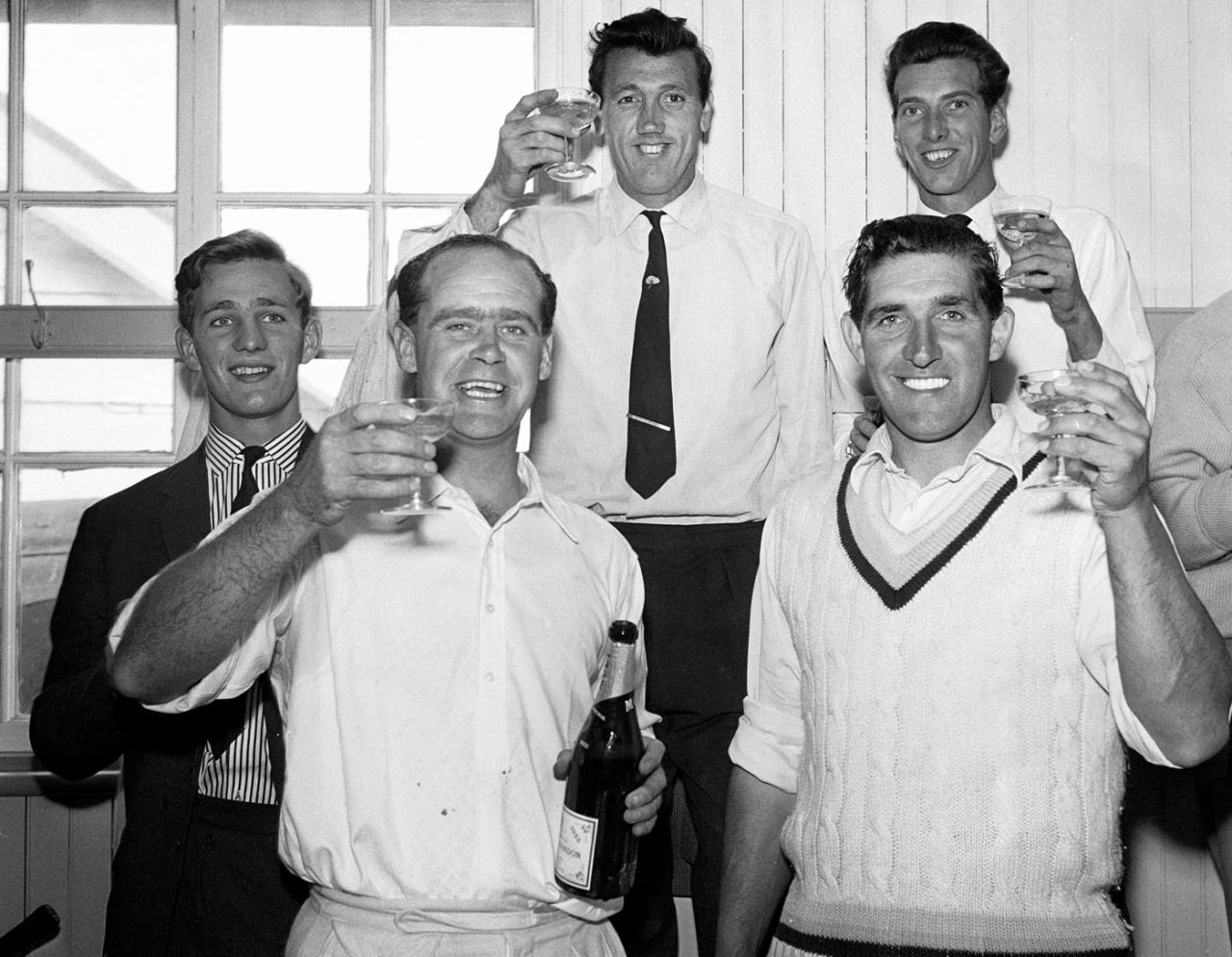 Brian Close, Vic Wilson, Melville Ryan and Don Wilson celebrate the victory over Glamorgan, County Championship, Yorkshire v Glamorgan, Harrogate, 3rd day, September 7, 1962