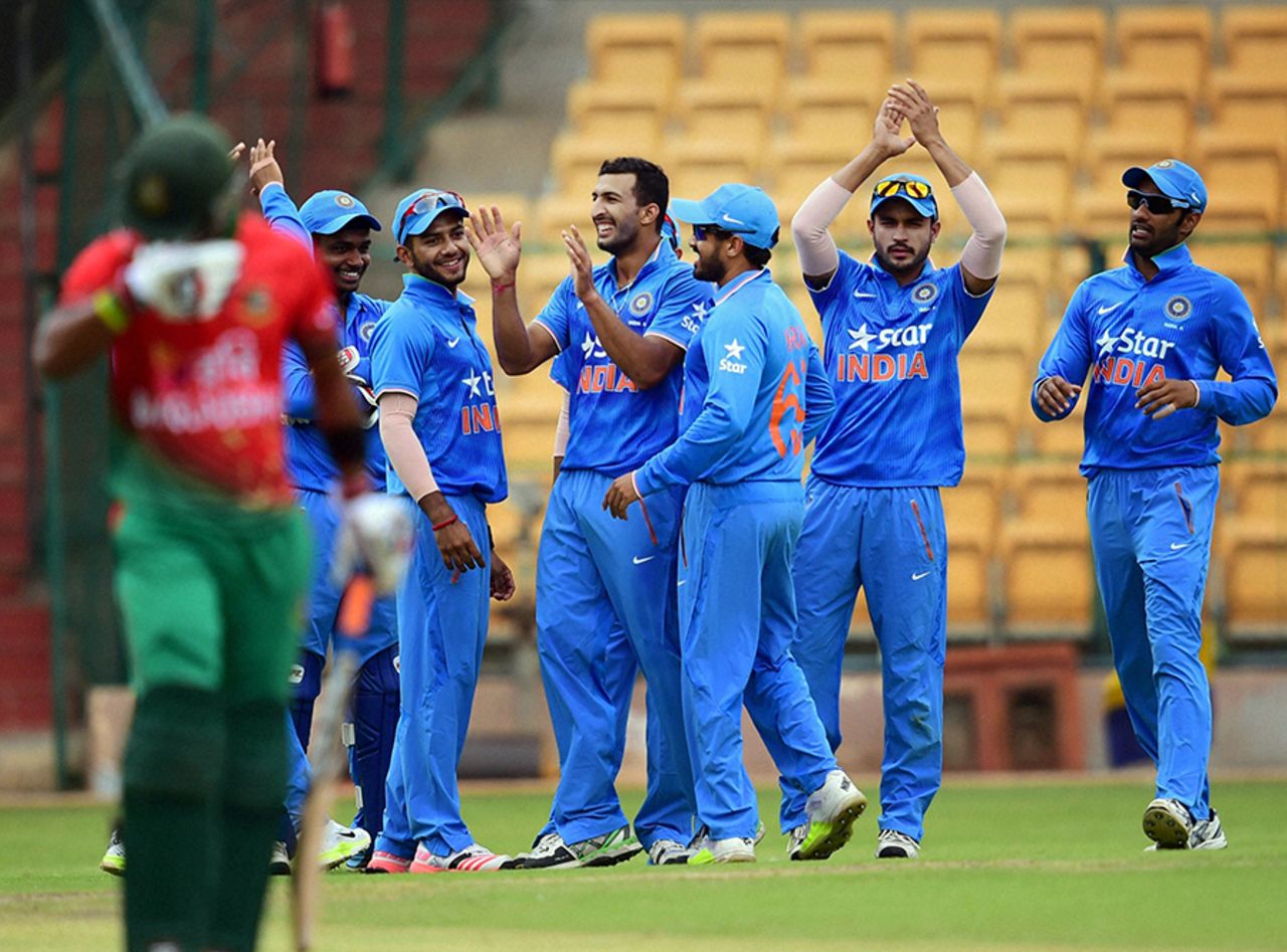 Rishi Dhawan took 2 for 51, India A v Bangladesh A, 1st unofficial ODI, Bangalore, September 16, 2015