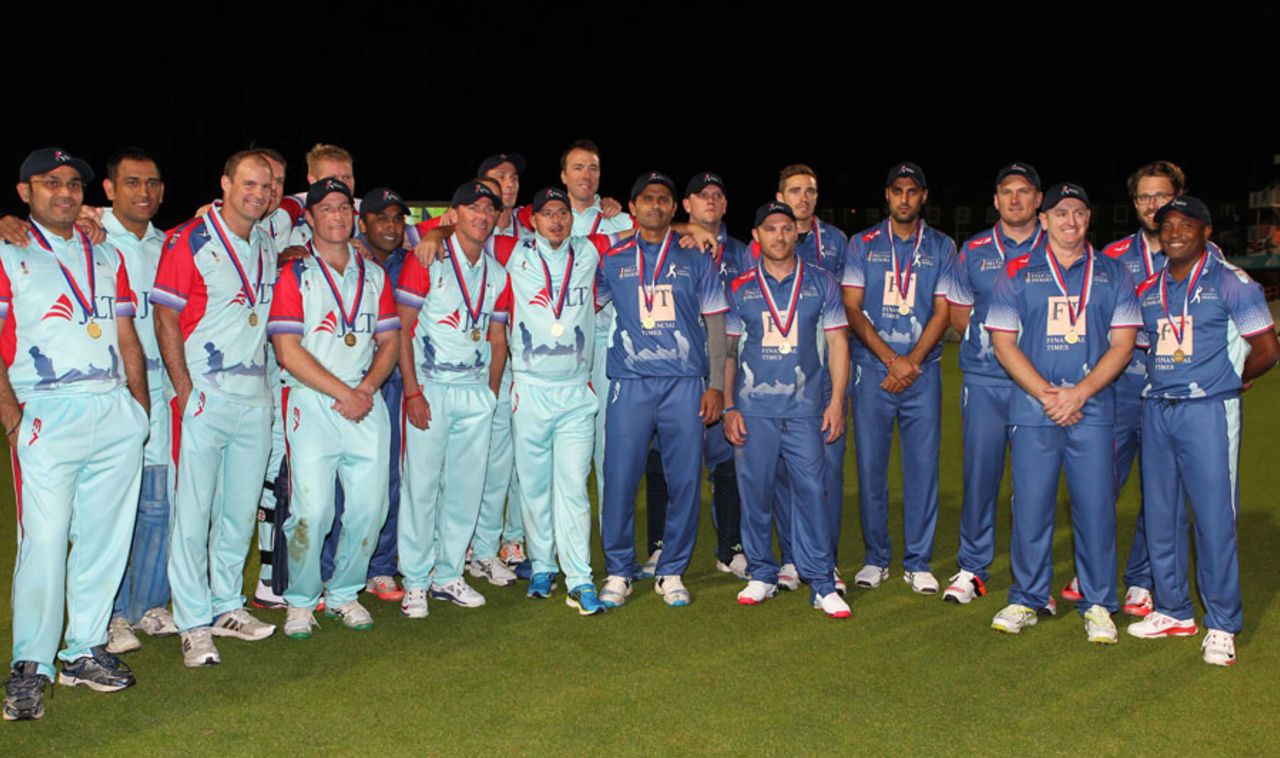 The Help for Heroes team and the Rest of the World XI at the end of the Cricket for Heroes charity match at The Oval, London, September 17, 2015