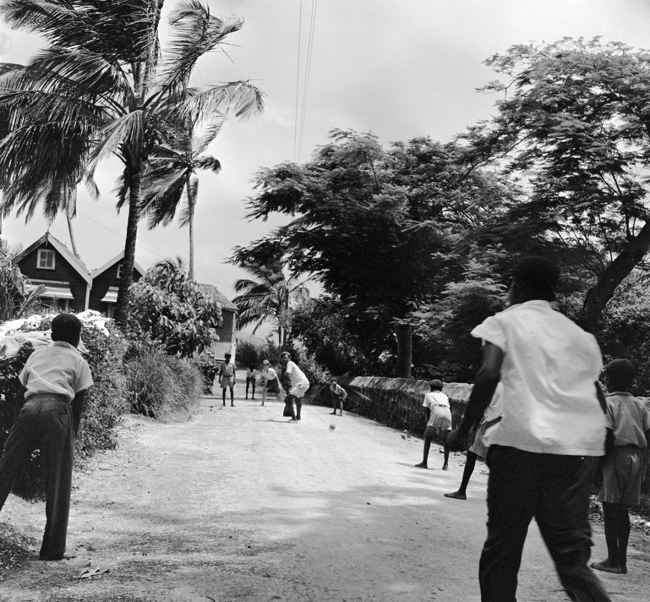 Children play cricket in a street in Port-of-Spain, Trinidad, August 1956