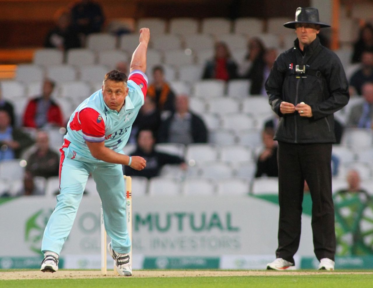 Darren Gough sends down a delivery in the Cricket for Heroes charity match, London, September 17, 2015
