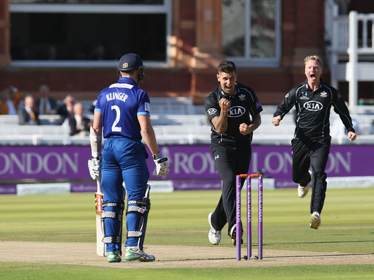 Jade Dernbach removed Michael Klinger for a duck in the first over, Gloucestershire v Surrey, Royal London Cup final, Lord's, September 19, 2015
