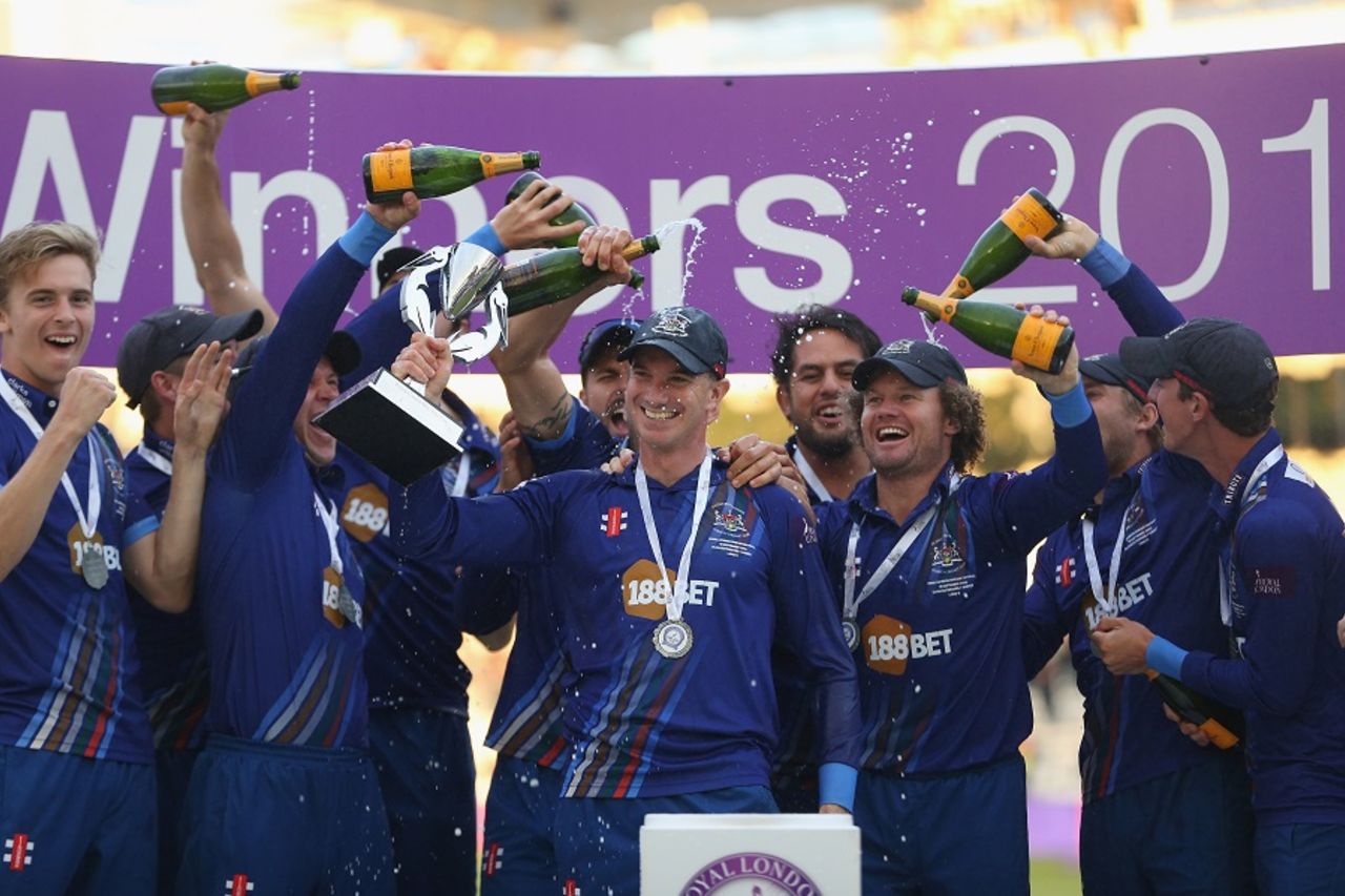 Michael Klinger and his team celebrate winning the title , Gloucestershire v Surrey, Royal London Cup final, Lord's, September 19, 2015
