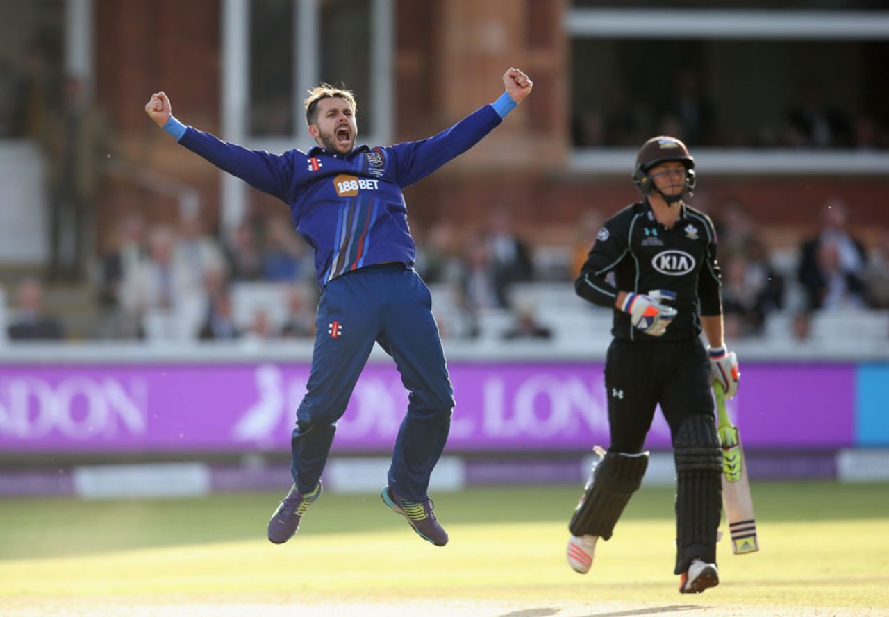 Jack Taylor celebrates the wicket of Tom Curran, Gloucestershire v Surrey, Royal London Cup final, Lord's, September 19, 2015