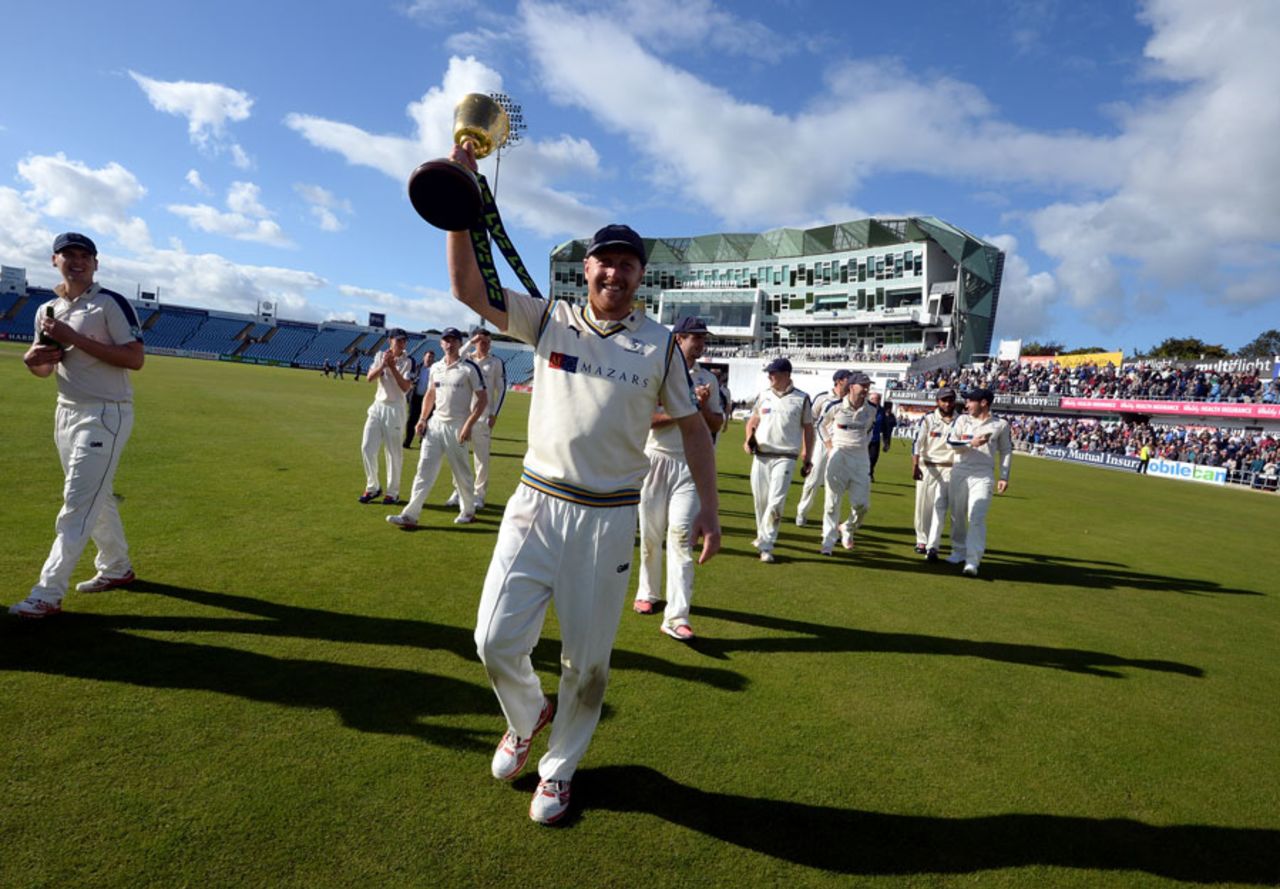 Andrew Gale parades the Championship trophy, Yorkshire v Sussex, County Championship, Division One, Headingley, 4th day, September 25, 2015