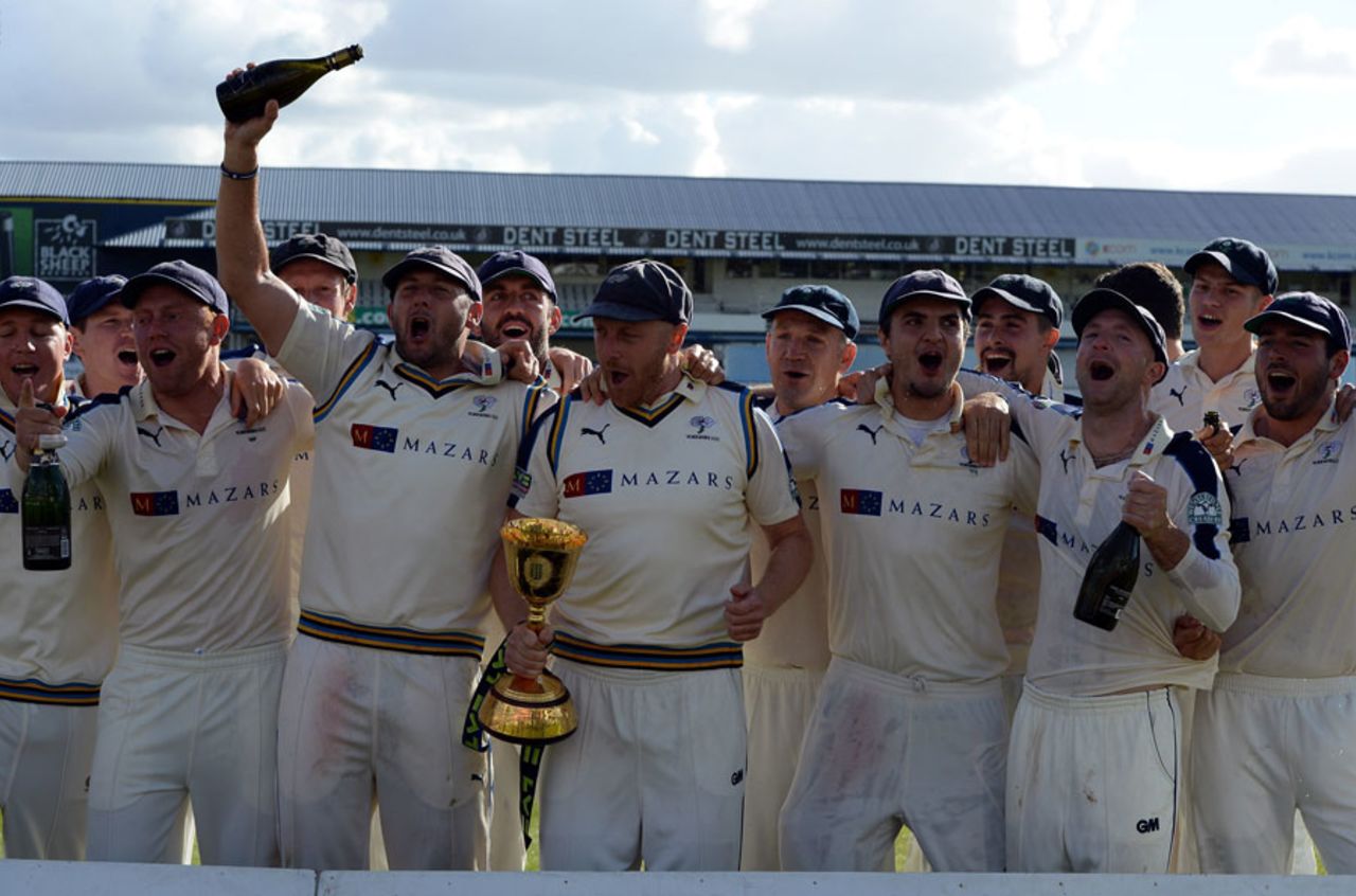 Yorkshire celebrate their title win in front of home support, Yorkshire v Sussex, County Championship, Division One, Headingley, 4th day, September 25, 2015