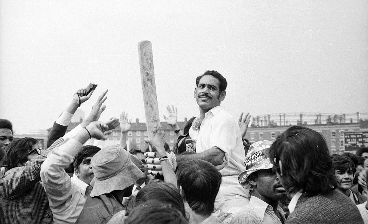 Syed Abid Ali is carried off the field by fans after securing India's series win, England v India, 3rd Test, The Oval, 5th day, August 24,1971