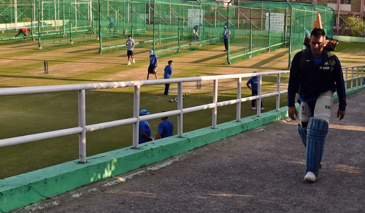 MS Dhoni at a net session in Dharamsala, October 1, 2015