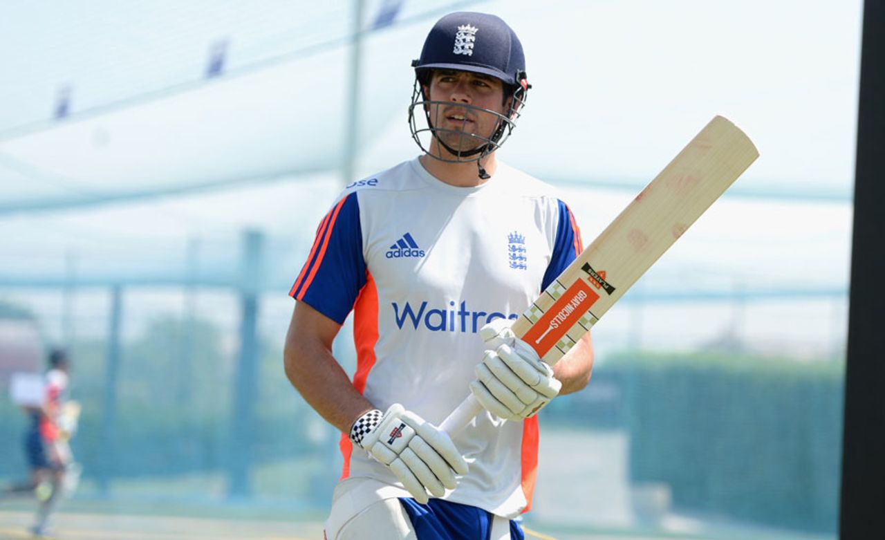 Alastair Cook takes his turn in the nets, Dubai, October 2, 2015