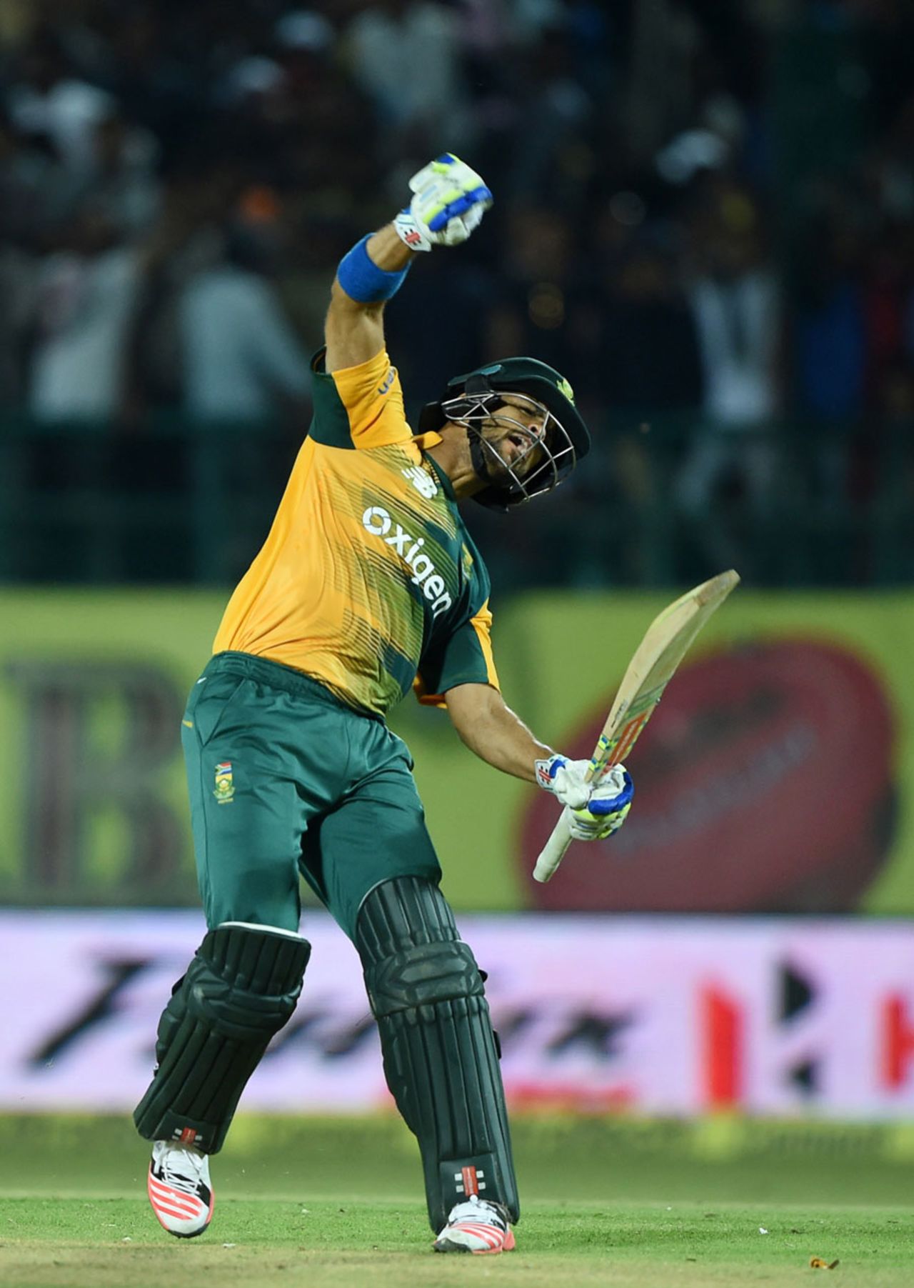 JP Duminy erupts in joy after securing victory for South Africa, India v South Africa, 1st T20, Dharamsala, October 2, 2015