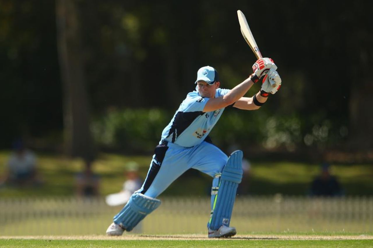 Steven Smith drives through the off side during his 143 not out, New South Wales v Cricket Australia XI, Matador Cup, Sydney, October 5, 2015