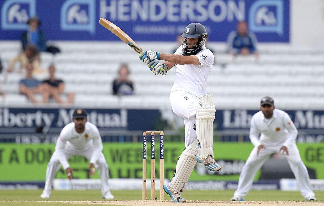 Moeen Ali plays a one-legged pull, England v Sri Lanka, 2nd Investec Test, Headingley, 5th day, June 24, 2014