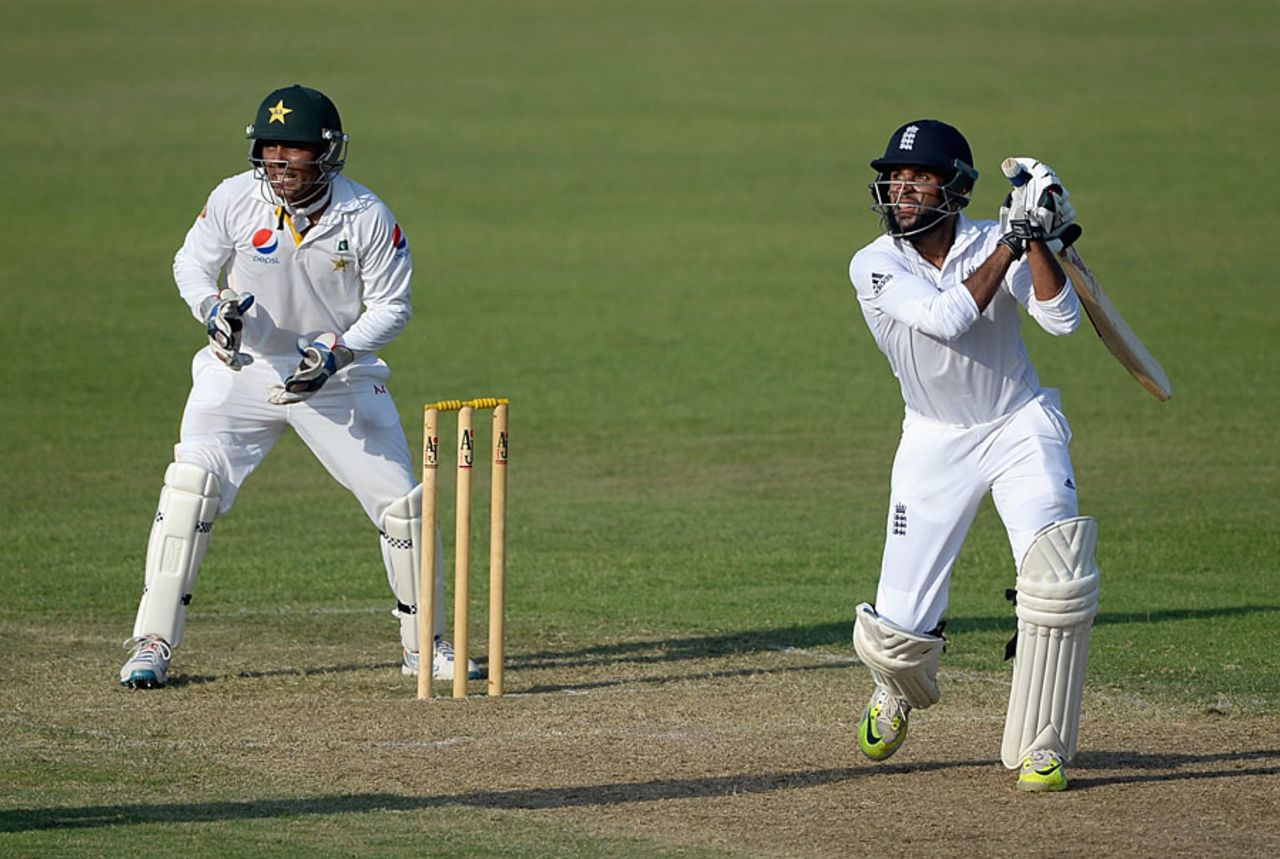 Adil Rashid uses his wrists to drive over cover, Pakistan A v England XI, Sharjah, 1st day, October 5, 2015