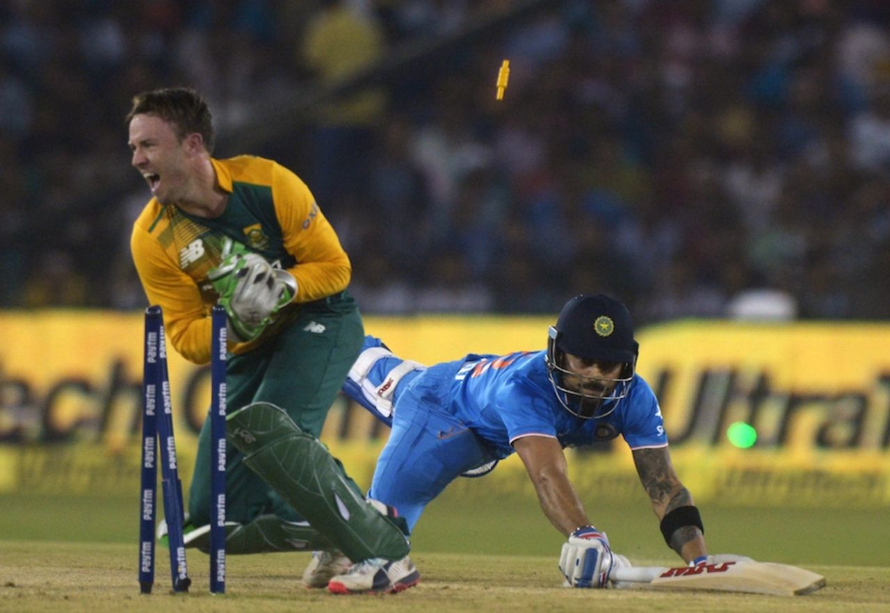 Virat Kohli was run-out on his first ball, India v South Africa, 2nd T20I, Cuttack, October 5, 2015