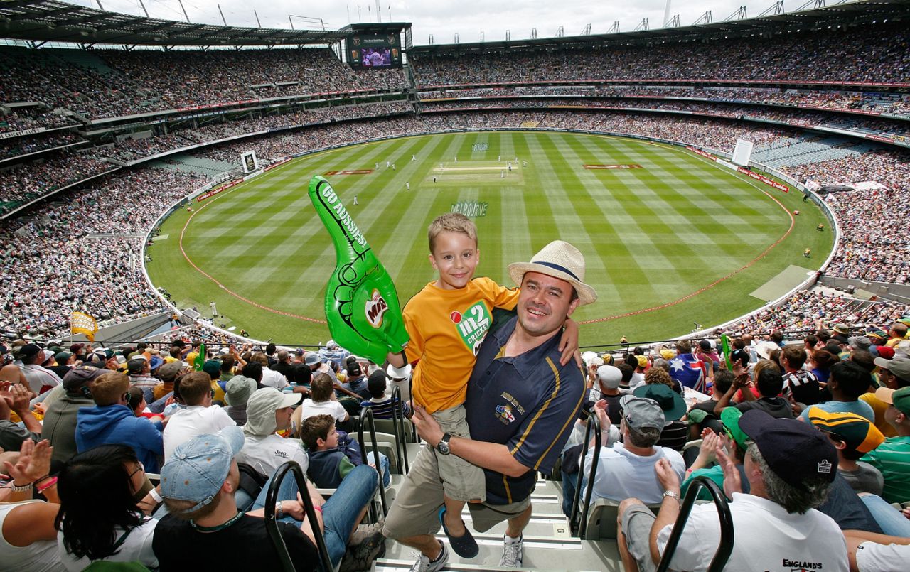 A father and son in the stands, Australia v England, day one, fourth Test, Melbourne, December 26, 2010