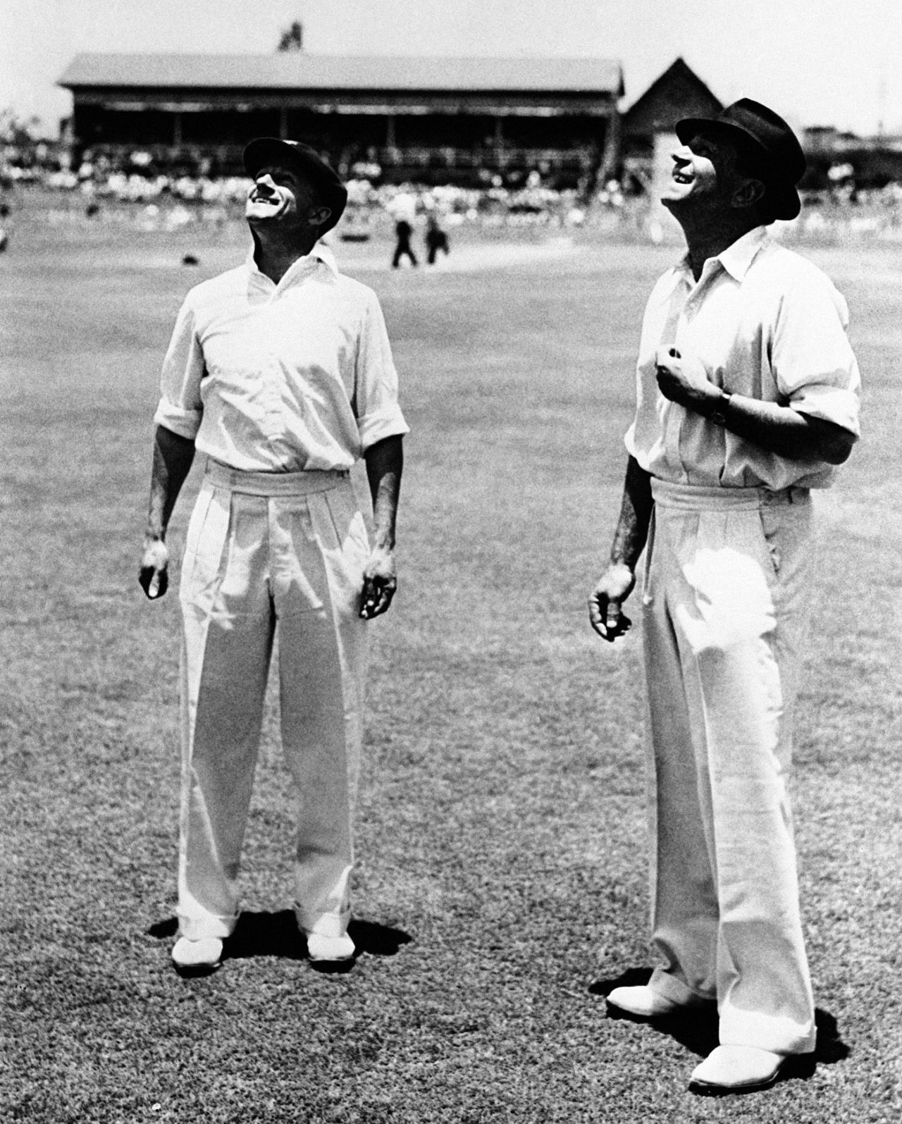 Don Bradman and Wally Hammond at the toss, Australia v England, 1st Test, Brisbane, 1st day, November 29, 1946