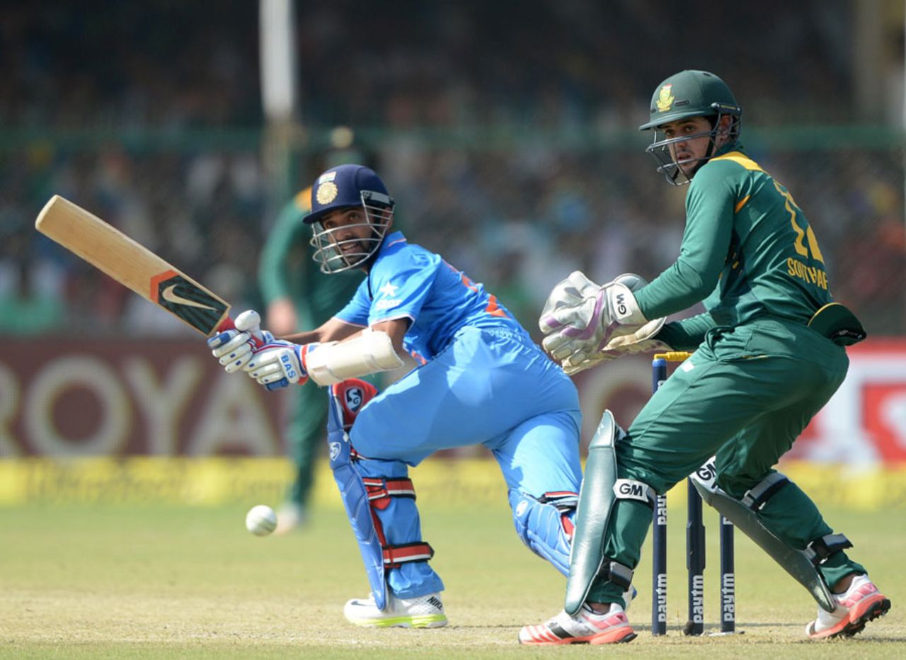 Ajinkya Rahane executes a fine sweep, India v South Africa, 1st ODI, Kanpur, October 11, 2015