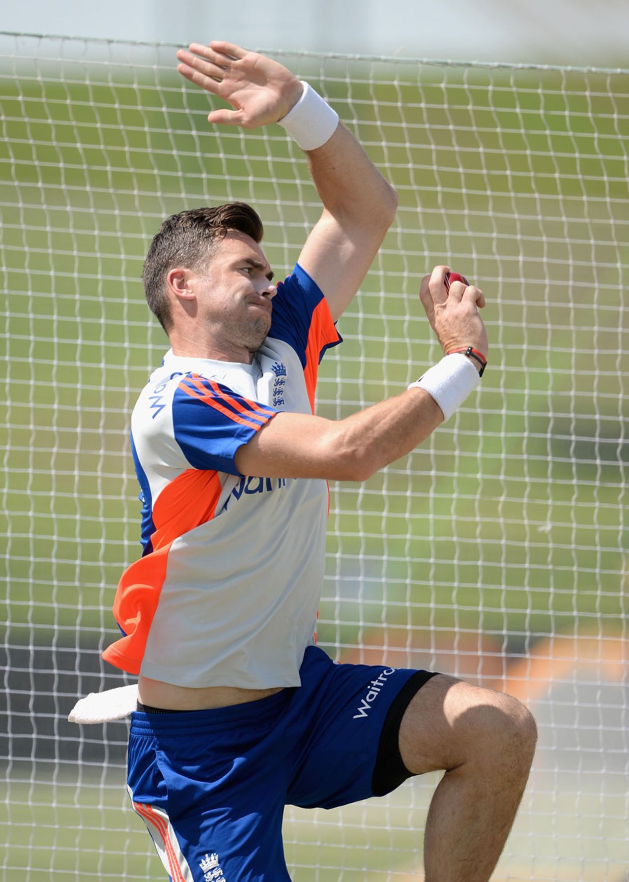 James Anderson bowls in the nets ahead of the first Test, Abu Dhabi, October 11, 2015