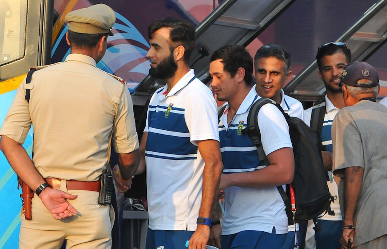 The South African team arrives in Indore, October 12, 2015