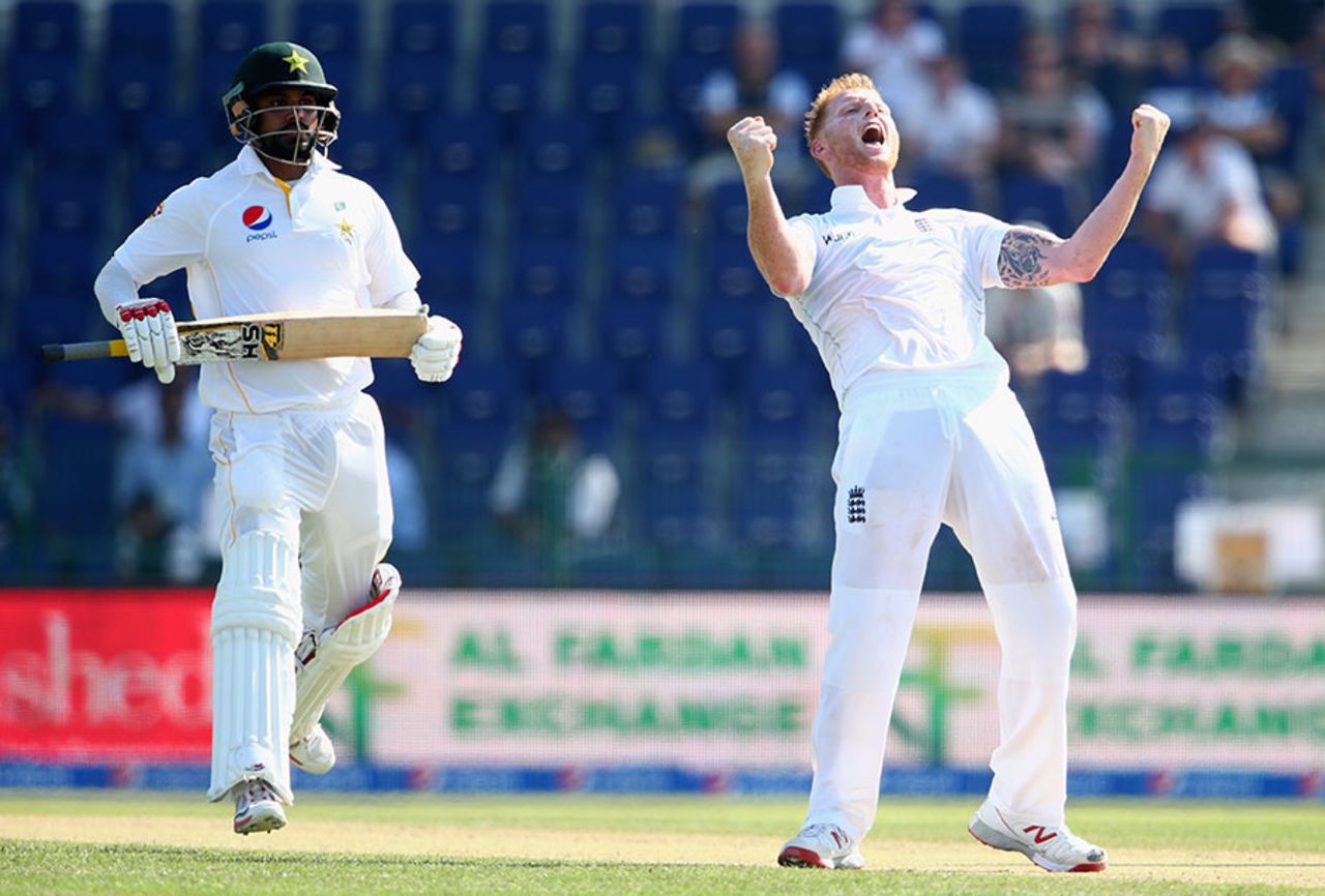 Ben Stokes trapped Mohammad Hafeez lbw on the stroke of tea, Pakistan v England, 1st Test, Abu Dhabi, 1st day, October 13, 2015