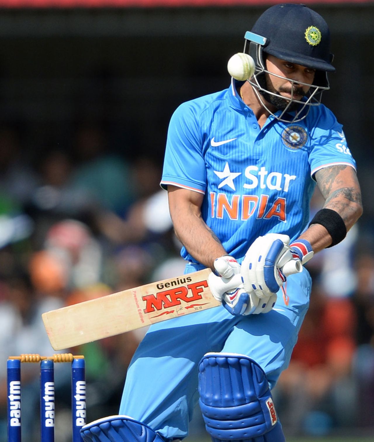 Virat Kohli sways out of the line of a delivery, India v South Africa, 2nd ODI, Indore, October 14, 2015