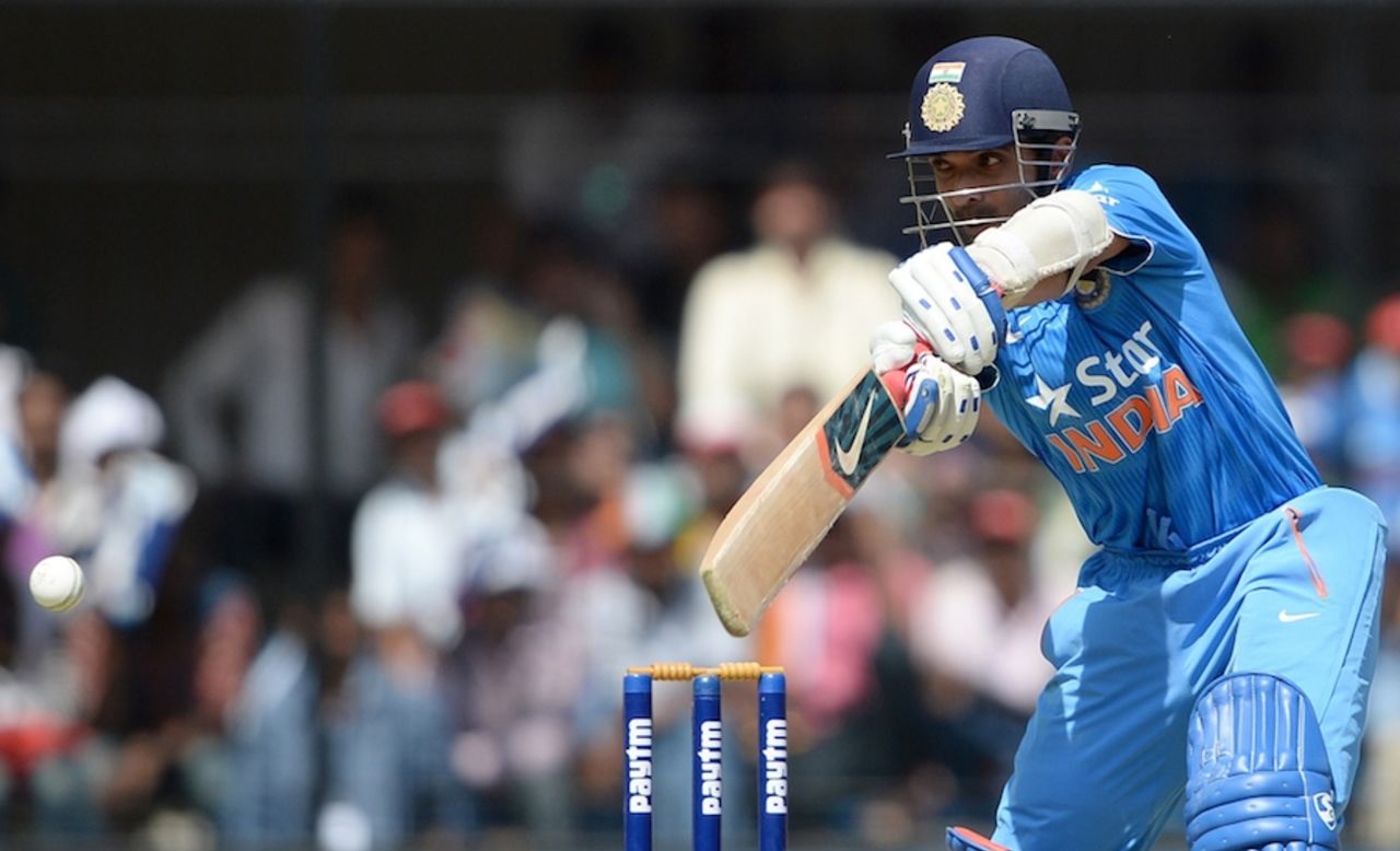 Ajinkya Rahane guides the ball on the off side, India v South Africa, 2nd ODI, Indore, October 14, 2015