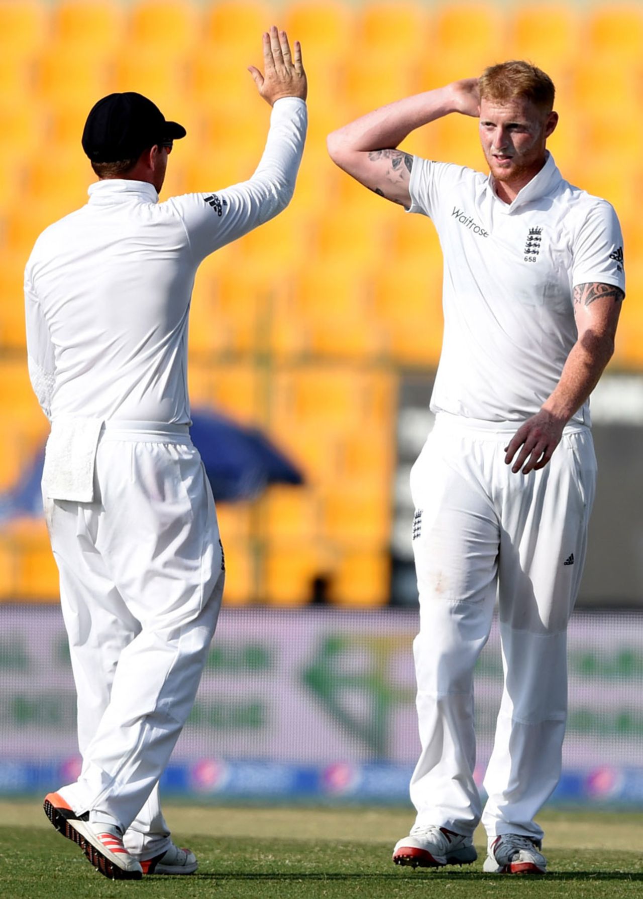 Ben Stokes was finally able to celebrate some success, Pakistan v England, 1st Test, Abu Dhabi, 2nd day, October 14, 2015