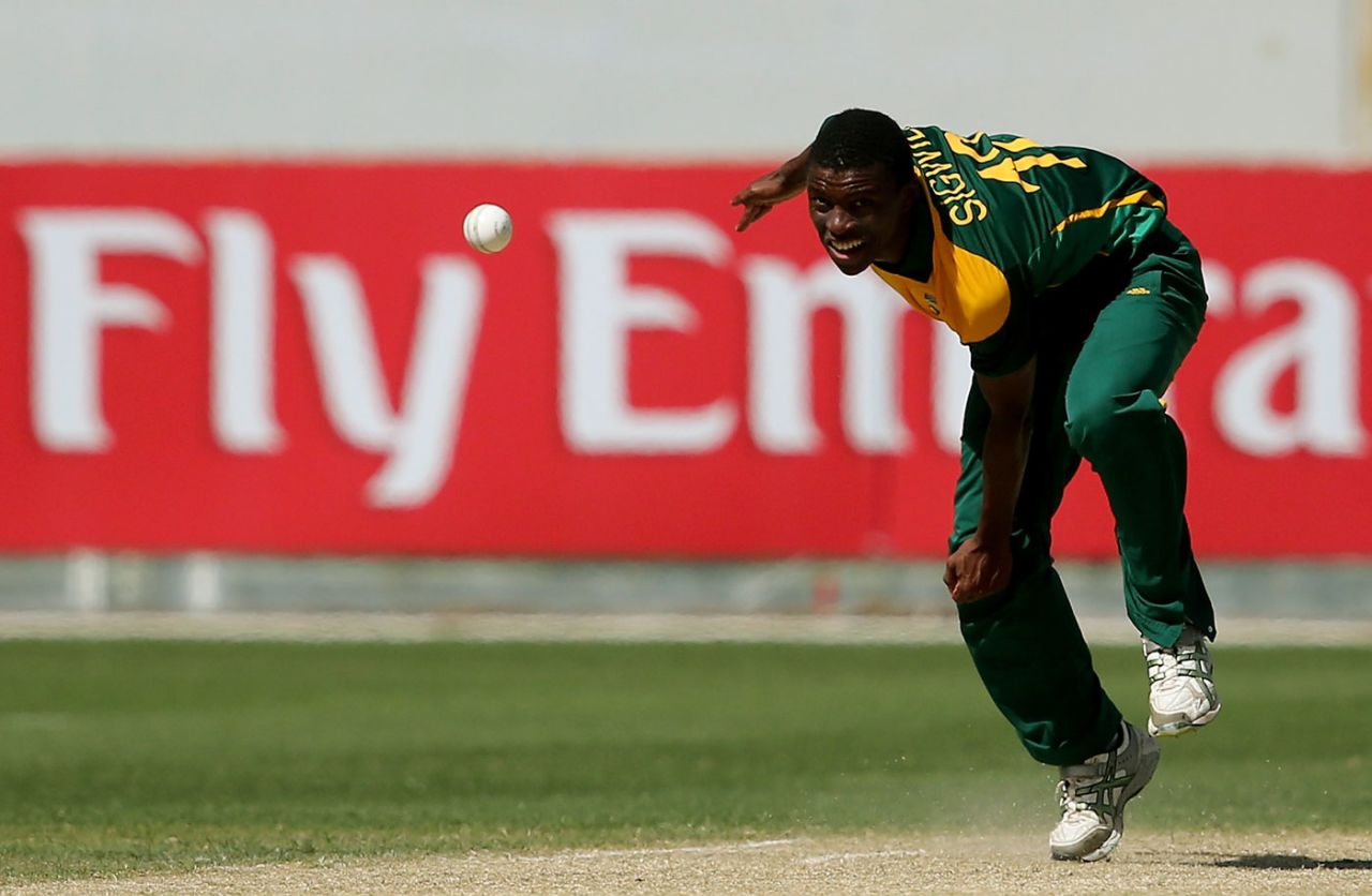 Ngazibini Sigwili bowls, South Africa Under-19s v West Indies Under-19s, ICC Under-19 World Cup, Dubai, February 14, 2014