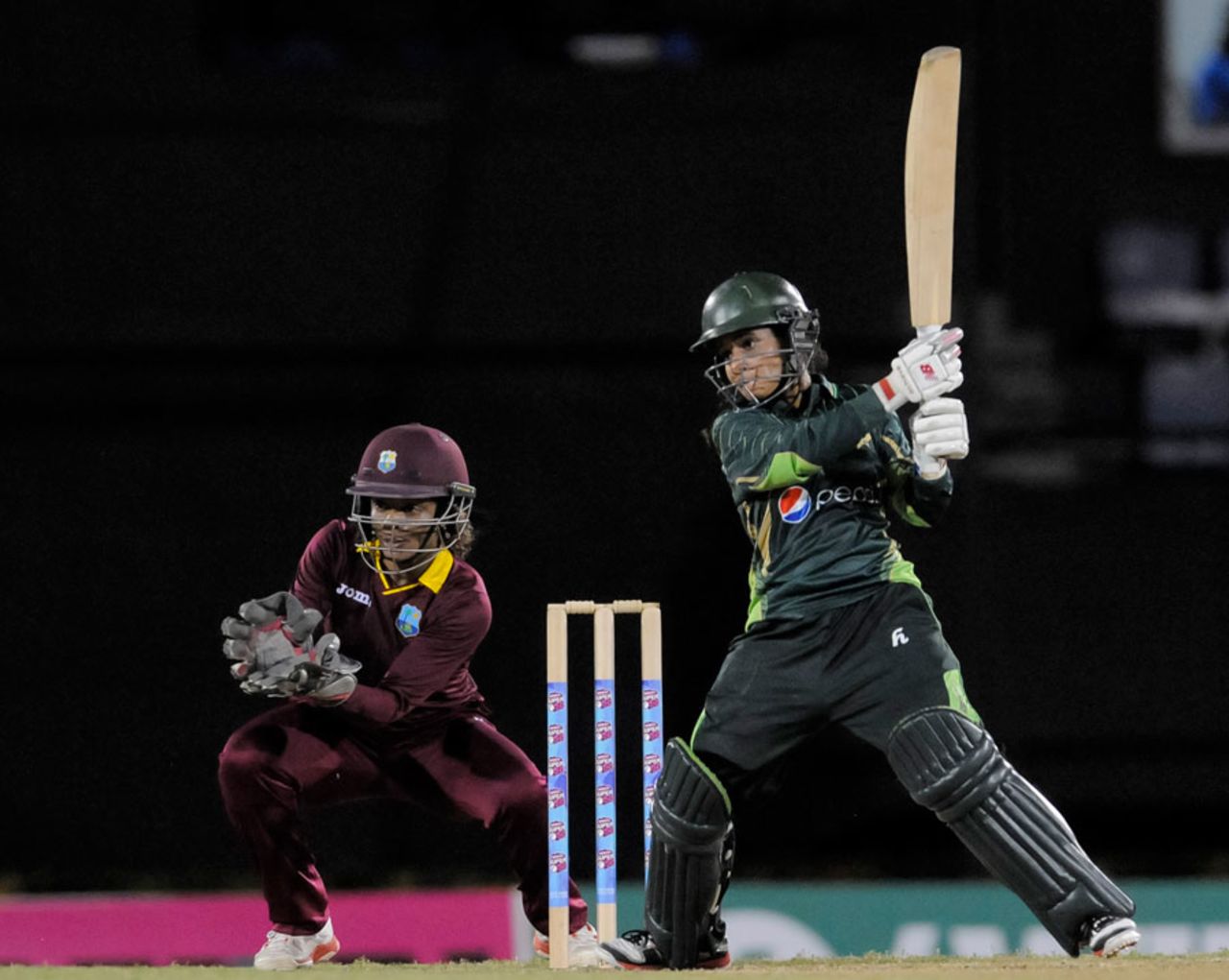 Javeria Khan flays a ball through the off side during her 90, West Indies Women v Pakistan Women, 1st ODI, St Lucia, October 16, 2015