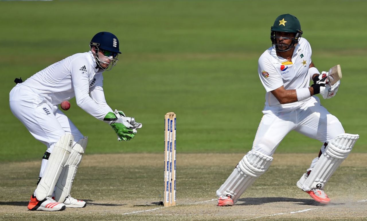 Misbah-ul-Haq made fifty but his dismissal sparked a collapse, Pakistan v England, 1st Test, Abu Dhabi, 5th day, October 17, 2015