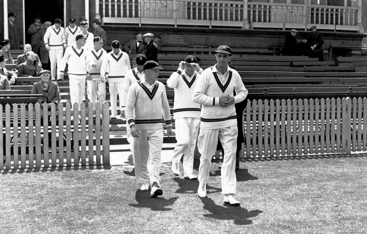 Jack Cheetham leads his team out, England v South Africa, 1st Test, Trent Bridge, 3rd day, June 11, 1955