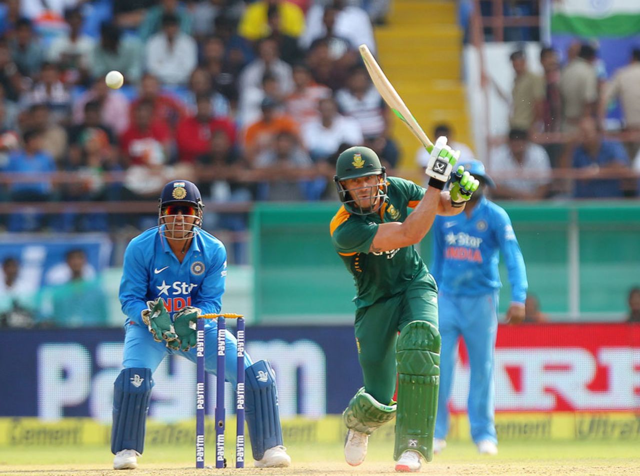 Faf du Plessis constructed his third consecutive fifty of the series, India v South Africa, 3rd ODI, Rajkot, October 18, 2015