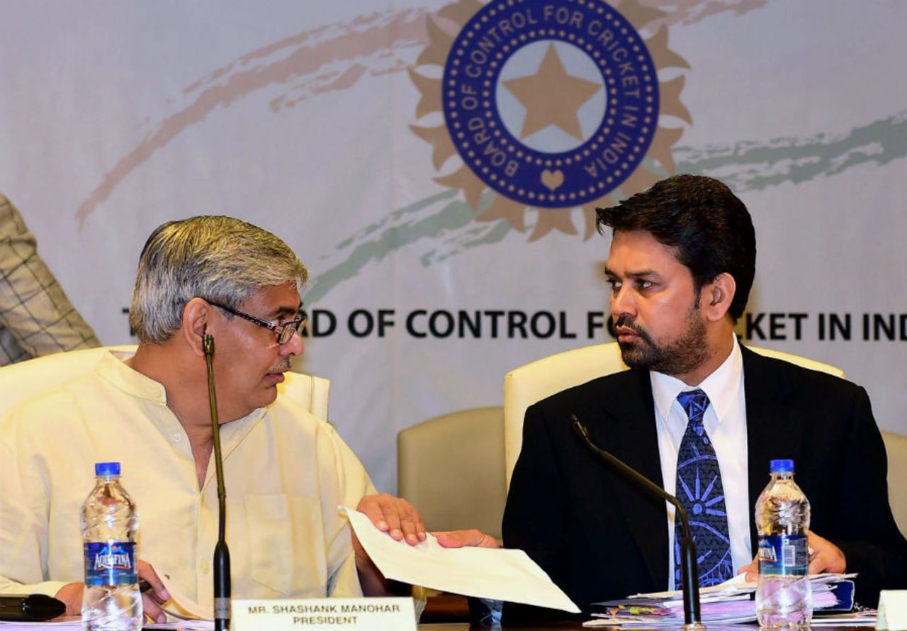 BCCI president Shashak Manohar and secretary Anurag Thakur during the working committee meeting, Mumbai, October, 18, 2015