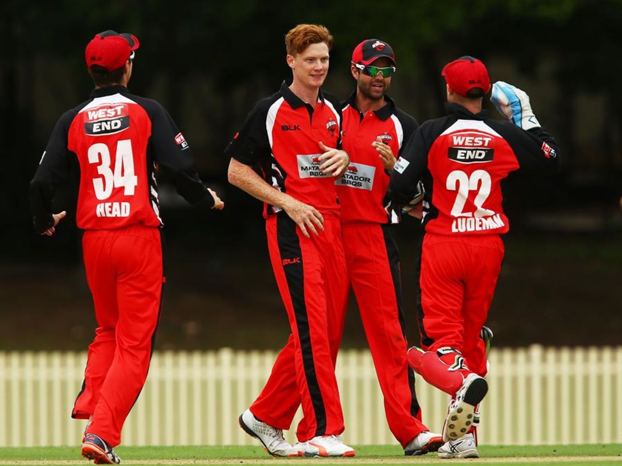 Tom Andrews celebrates a wicket, Cricket Australia XI v South Australia, Matador Cup, Sydney, October 21, 2015