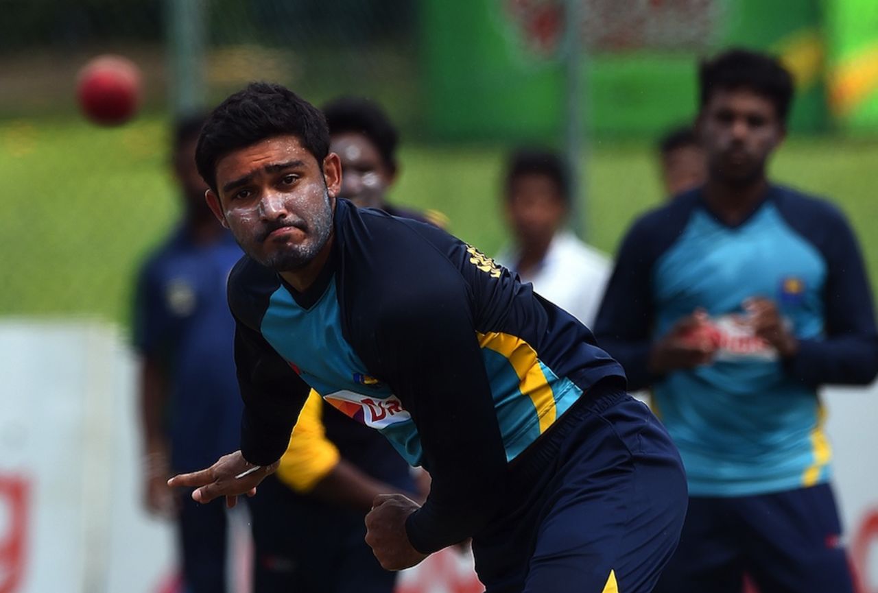 Milinda Siriwardana bowls in the nets, Colombo, October 21, 2015