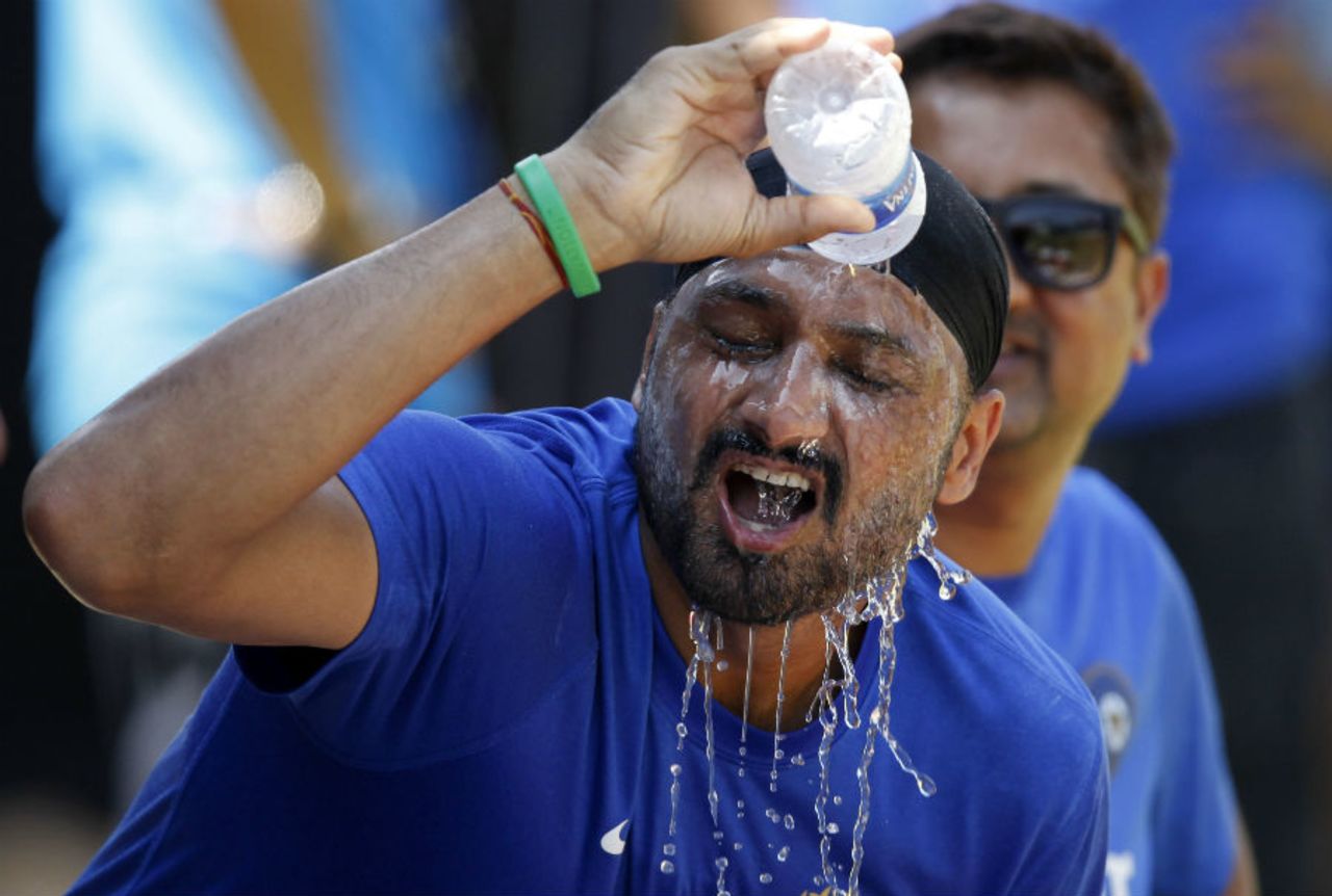 It's always hot in Chennai: Harbhajan Singh cools off at a practice session, Chennai, October 21, 2015