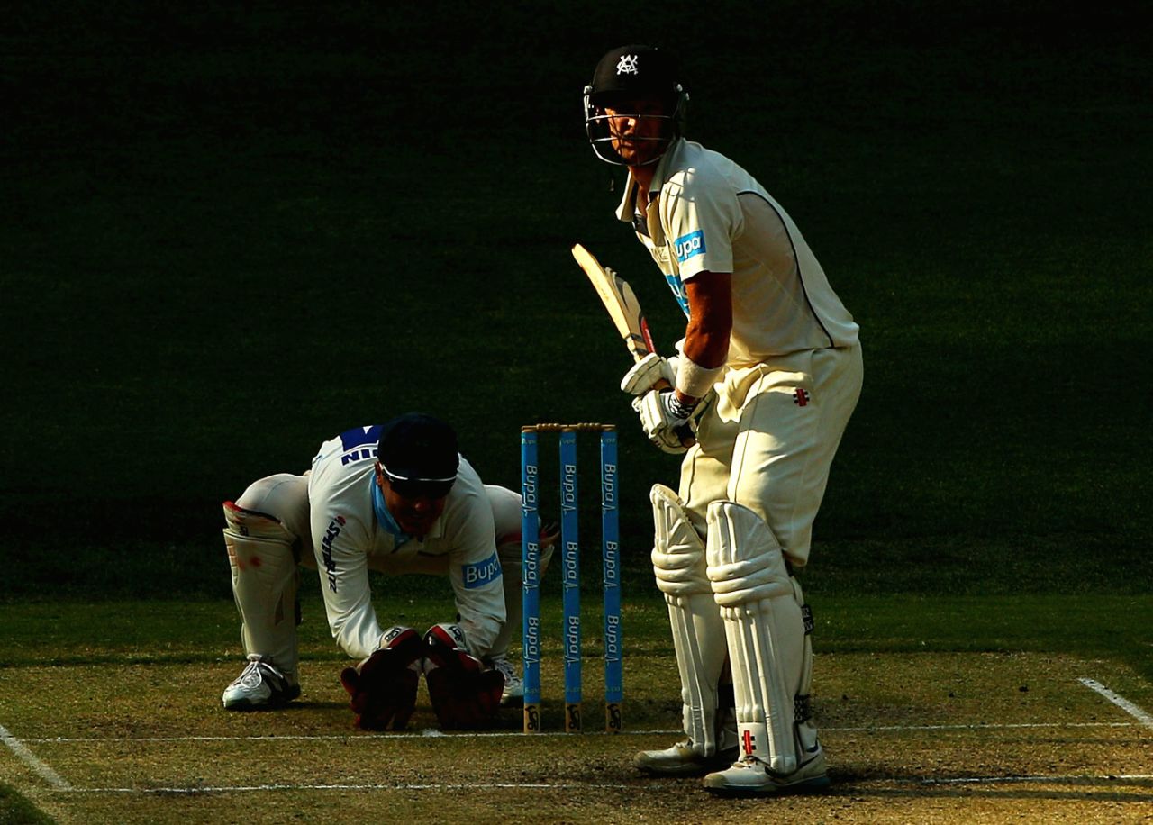 Cameron White gets ready to face a ball, Victoria v New South Wales, Sheffield Shield, 2nd day, Melbourne, March 8, 2013 