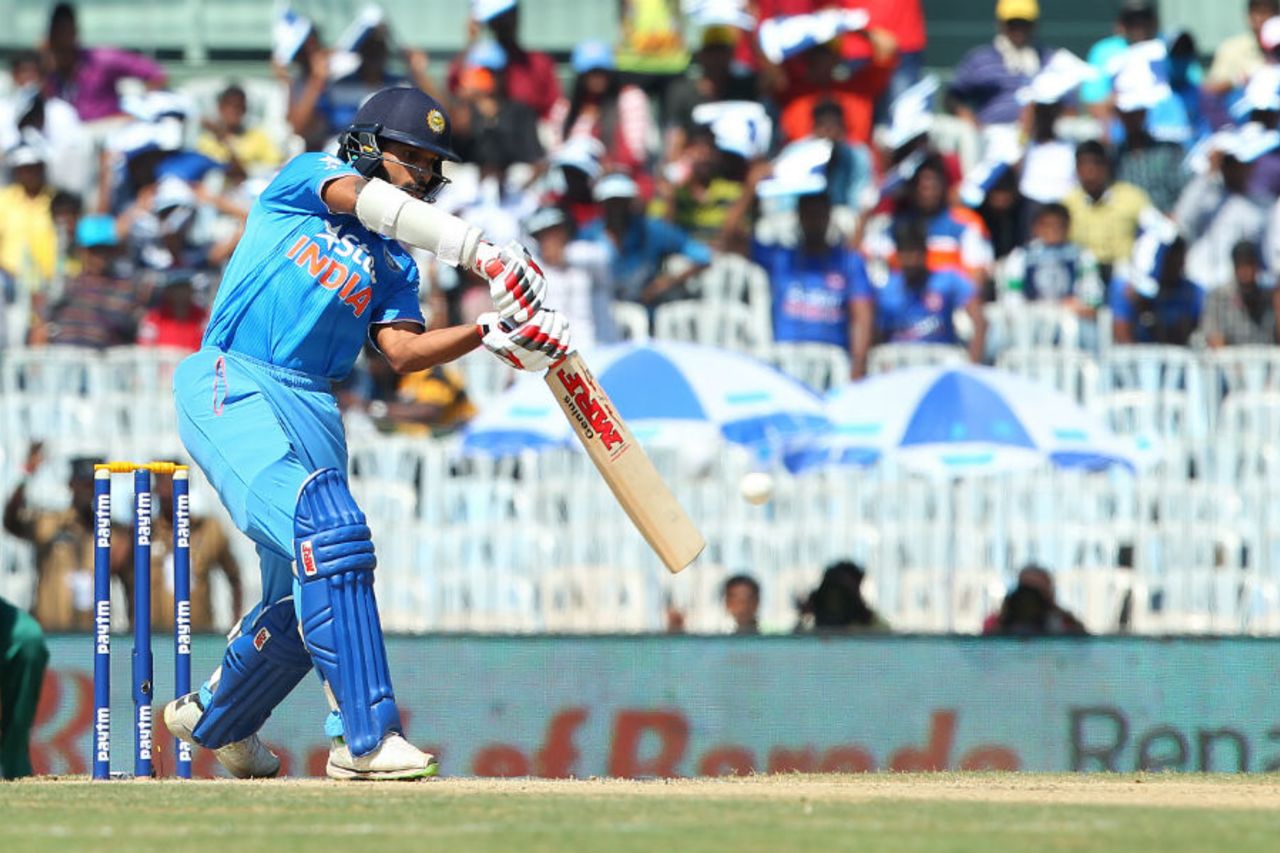 Shikhar Dhawan brings out the drive, India v South Africa, 4th ODI, Chennai, October 22, 2015