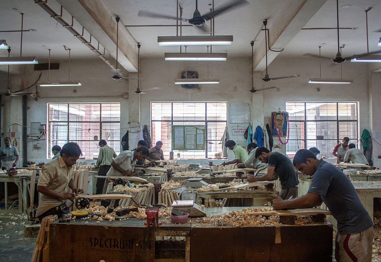 Workers handcrafting cricket bats at the SG factory, Meerut, September 2015
