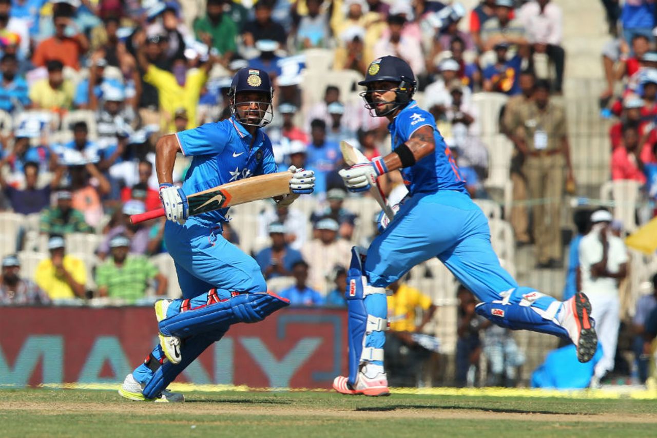 Ajinkya Rahane and Virat Kohli run a single, India v South Africa, 4th ODI, Chennai, October 22, 2015