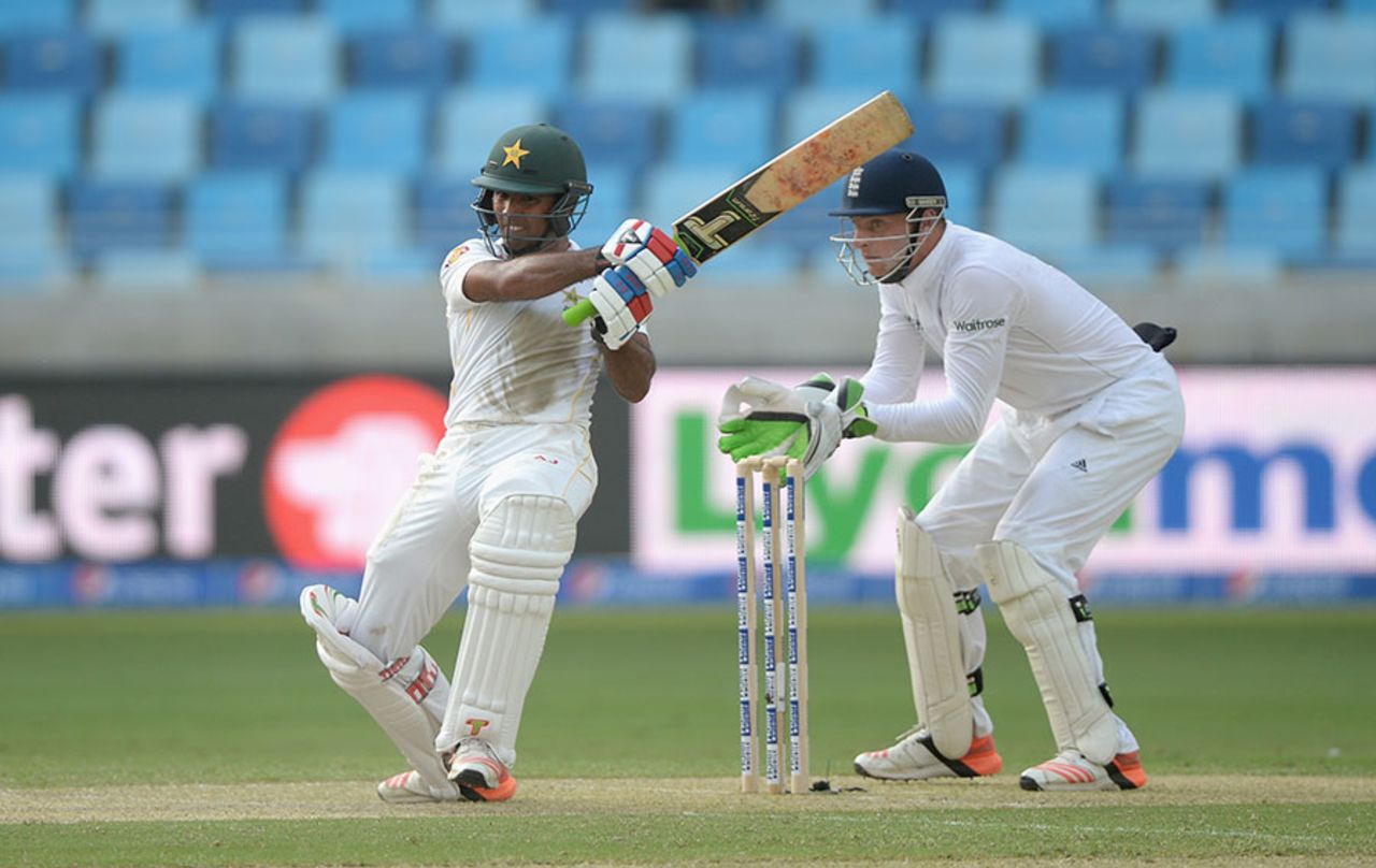 Asad Shafiq pulls through midwicket, Pakistan v England, 2nd Test, Dubai, 1st day, October 22, 2015