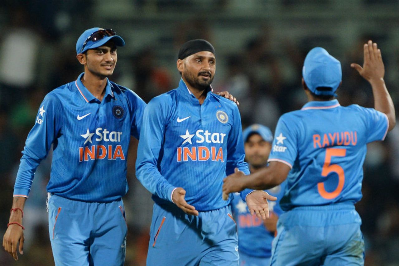 Harbhajan Singh celebrates a wicket , India v South Africa, 4th ODI, Chennai, October 22, 2015