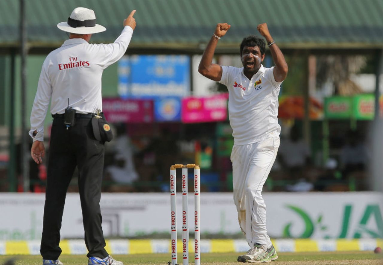 Dilruwan Perera appeals successfully for a wicket, Sri Lanka v West Indies, 2nd Test, Colombo, 2nd day, October 23, 2015
