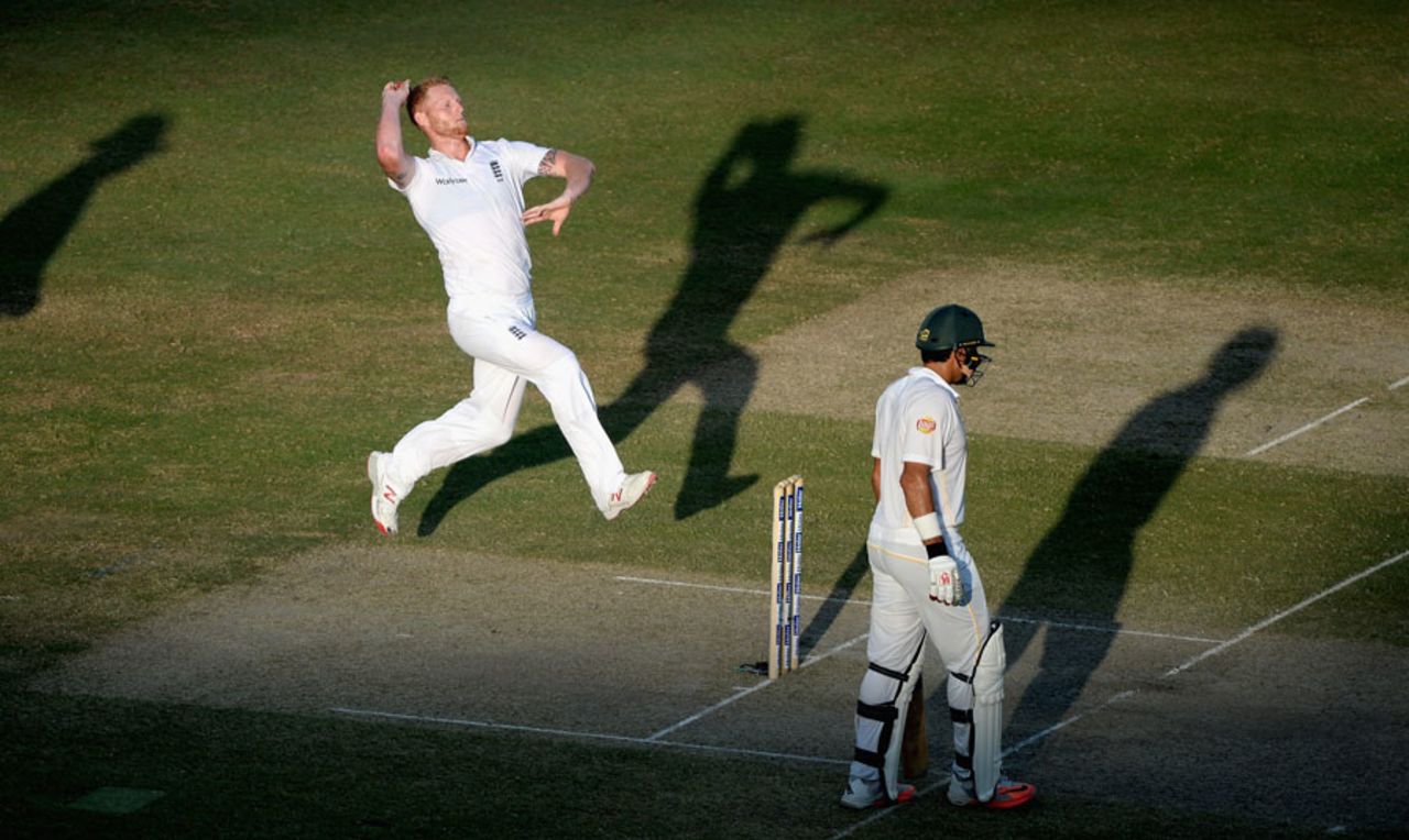 Ben Stokes bowls through the lengthening shadows, Pakistan v England, 2nd Test, Dubai, 3rd day, October 24, 2015
