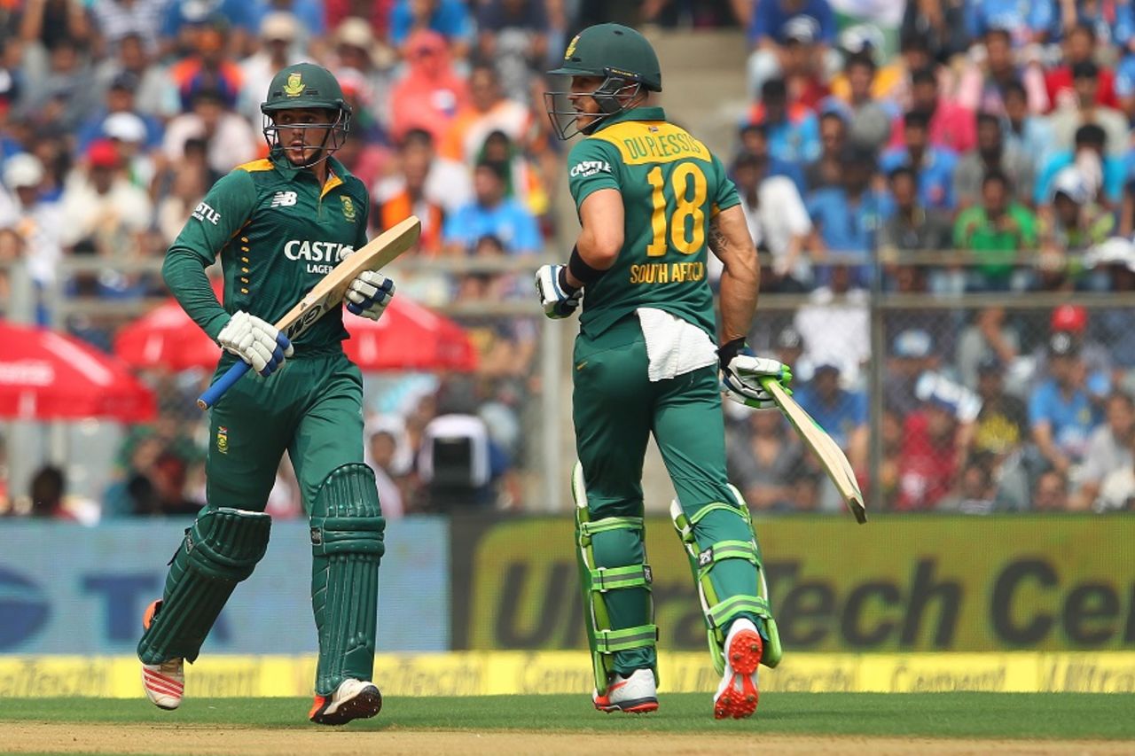 Quinton de Kock and Faf du Plessis kept South Africa ticking, India v South Africa, 5th ODI, Mumbai, October 25, 2015